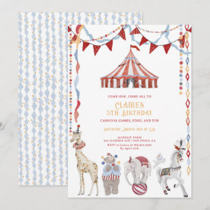 Circus Carnival Birthday Party Fun Circus Animal  Invitation