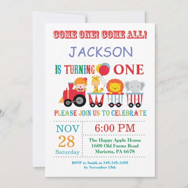 Circus Carnival Birthday Party Invitation (Front)