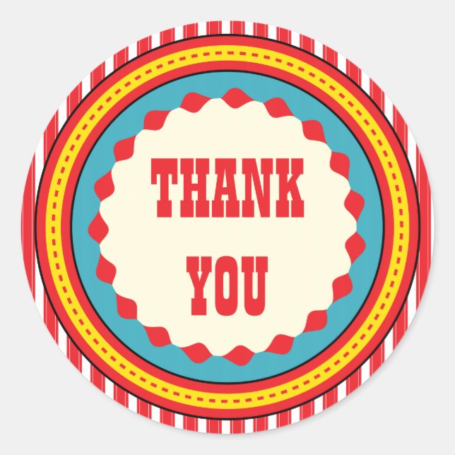 Circus Carnival Birthday Party Thank You Sticker (Front)