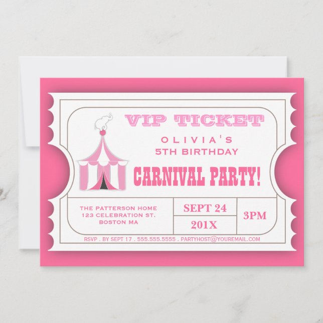 Circus Carnival Birthday Party Ticket Invitation (Front)