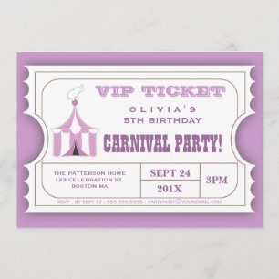 Circus Carnival Birthday Party Ticket Invitation