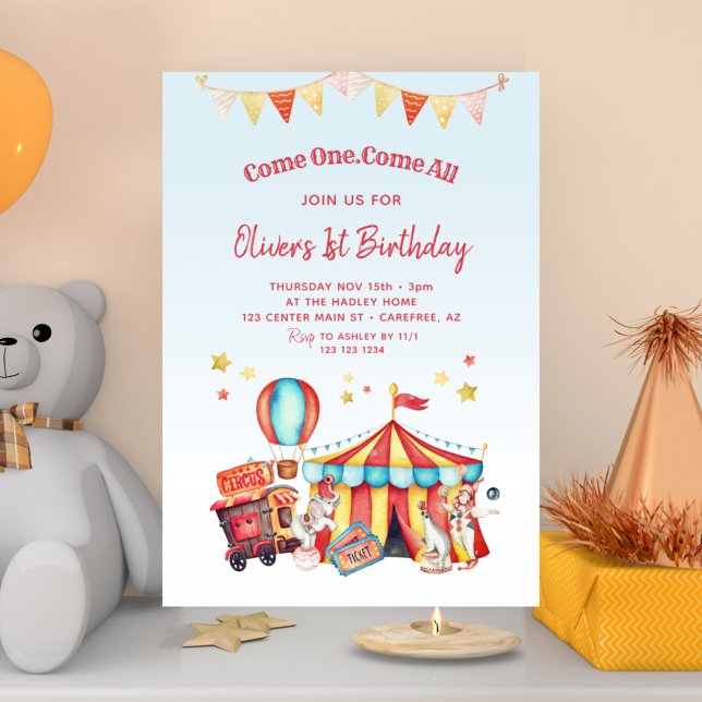Circus Carnival Boys 1st Birthday Invitation (Creator Uploaded)