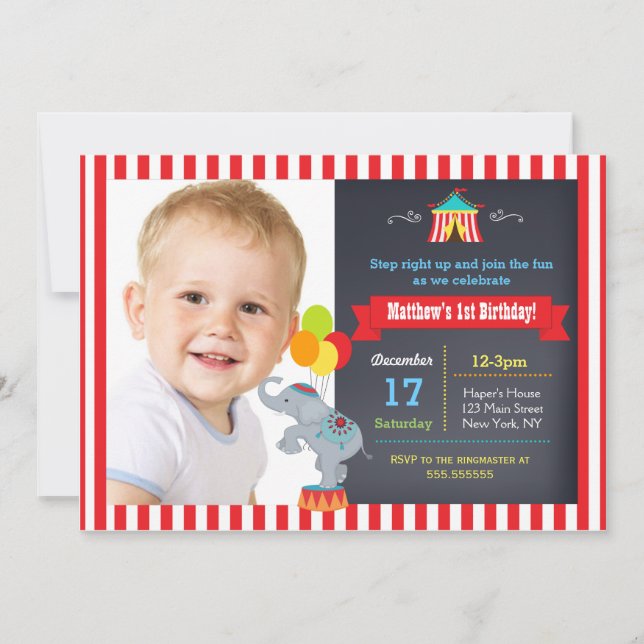 Circus Carnival Chalkboard Birthday Invitations (Front)