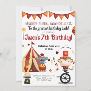 Circus Carnival Festival Animals Kids Birthday  Invitation