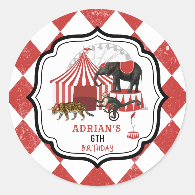 Circus Carnival Festival Theme Big Top Birthday Classic Round Sticker (Front)