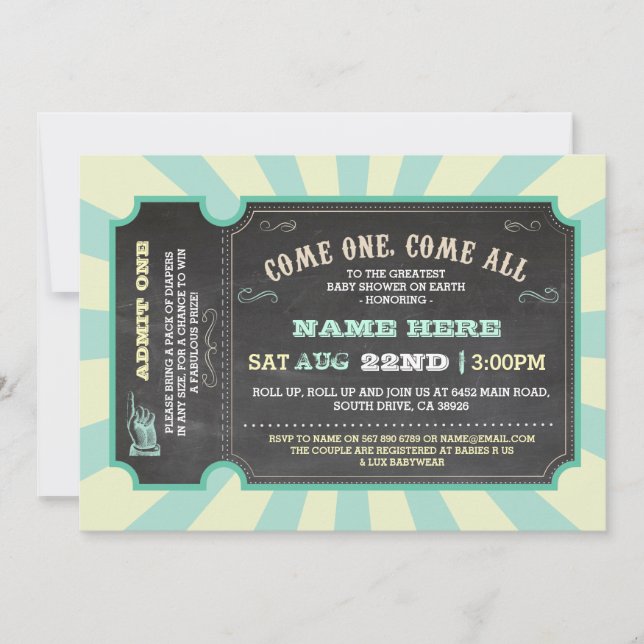 Circus Carnival Mint Lemon Baby Shower Invitation (Front)