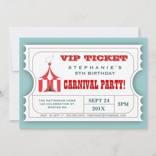 Circus Carnival Party Billet d'entrée Invitation (Devant)