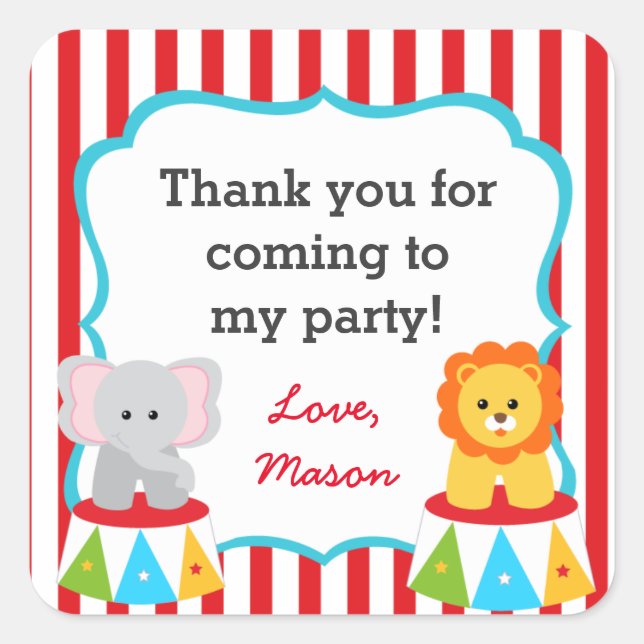 Circus Carnival Party Favour Stickers (Front)