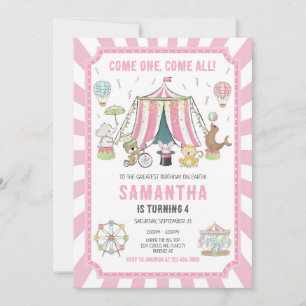 Circus Carnival Pink Girl Birthday Invitation