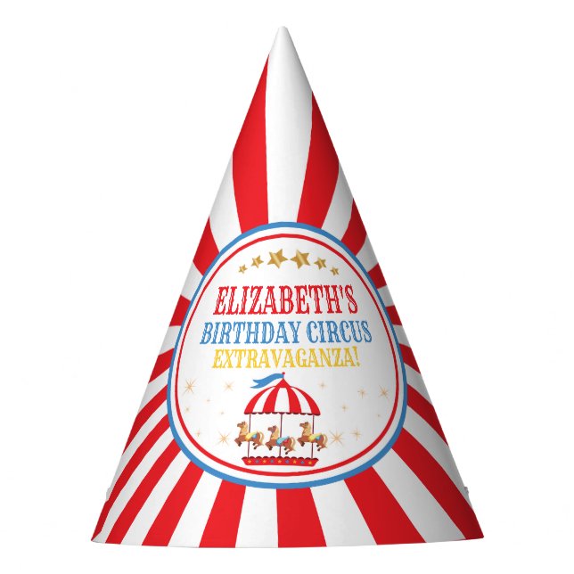 Circus Carnival Red and Blue Birthday Hat (Front)