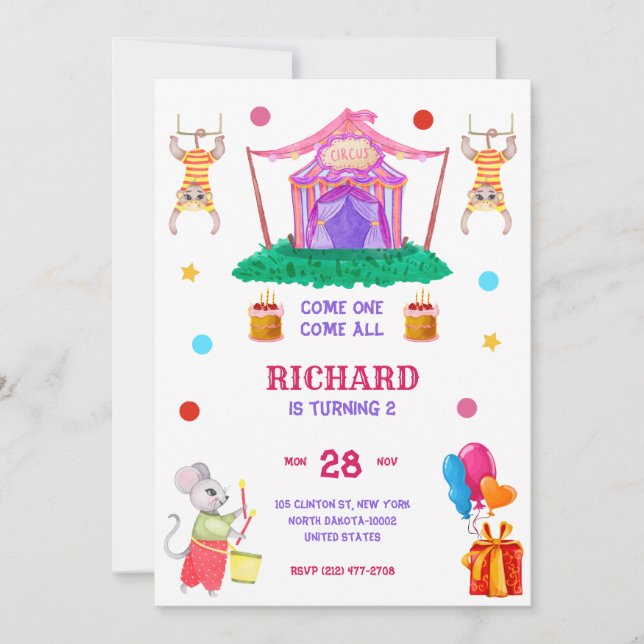 Circus Carnival Theme Colourful Birthday Party Invitation (Front)