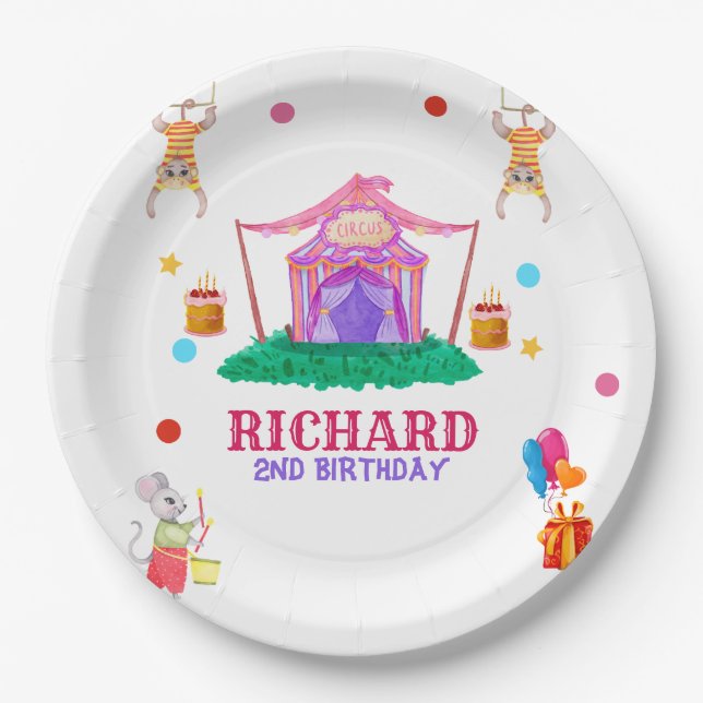 Circus Carnival Theme Colourful Birthday Party Paper Plate (Front)