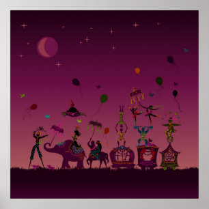 circus carnival traveling at night poster