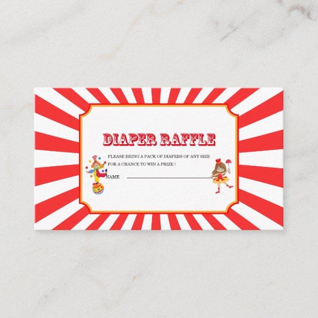 Circus Carnival Watercolor baby shower diaper raff Enclosure Card (Front)