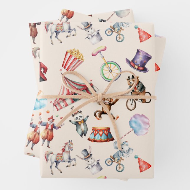 Circus Carnival Wrapping Paper Flat Sheet Set of 3 (In situ)