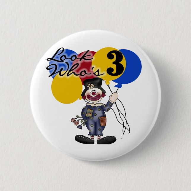 Circus Clown 3rd Birthday Tshirts and Gifts 2 Inch Round Button (Front)