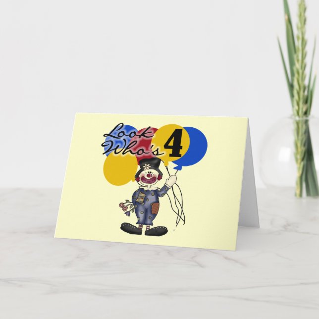 Circus Clown 4th Birthday Tshirts and Gifts Card (Front)