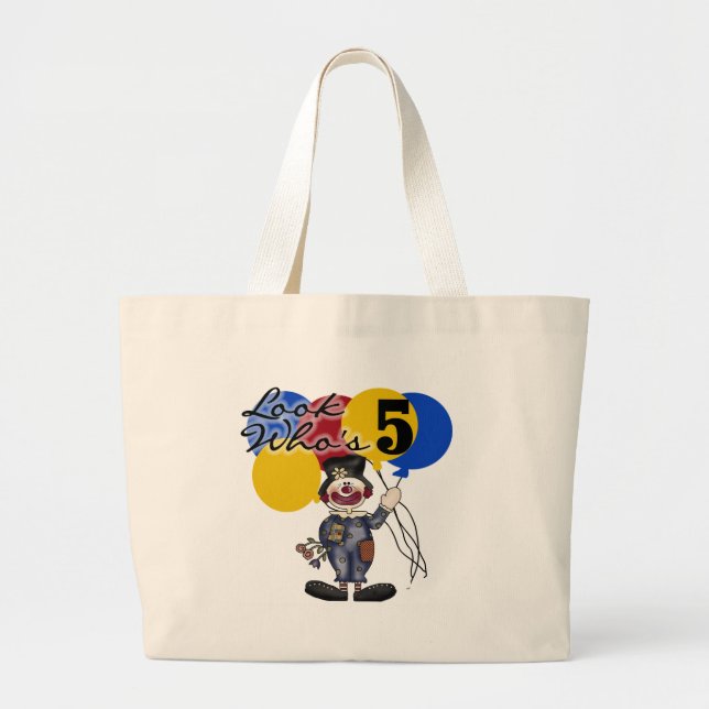 Circus Clown 5th Birthday Tshirts and Gifts Large Tote Bag (Front)