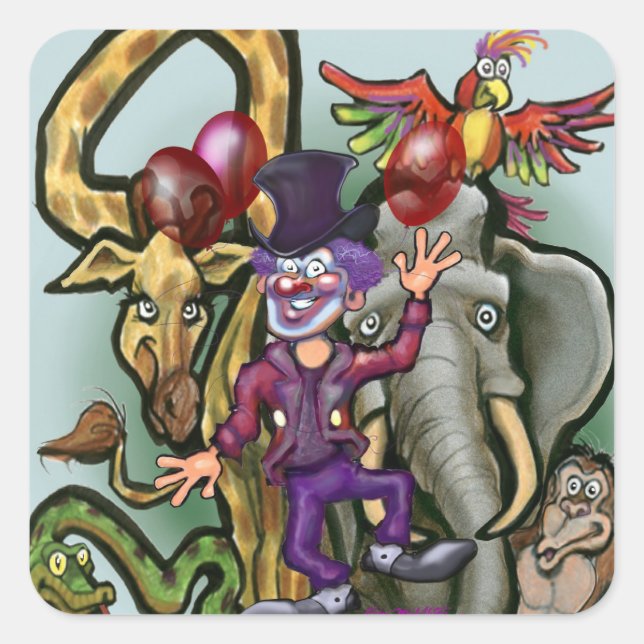 Circus Clown and Animals  Square Sticker (Front)