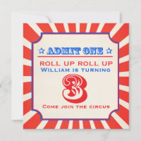 Circus clown fun fair 3th birthday invitation