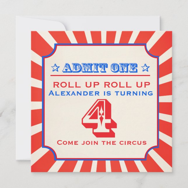 Circus clown fun fair 4th birthday invitation (Front)