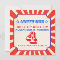 Circus clown fun fair 4th birthday invitation