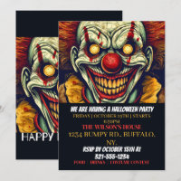 Circus Clown Happy Halloween Party Invitations