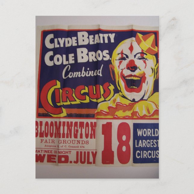 Circus, 'Clyde Beatty and Cole Bros' Retro Theatre Postcard (Front)