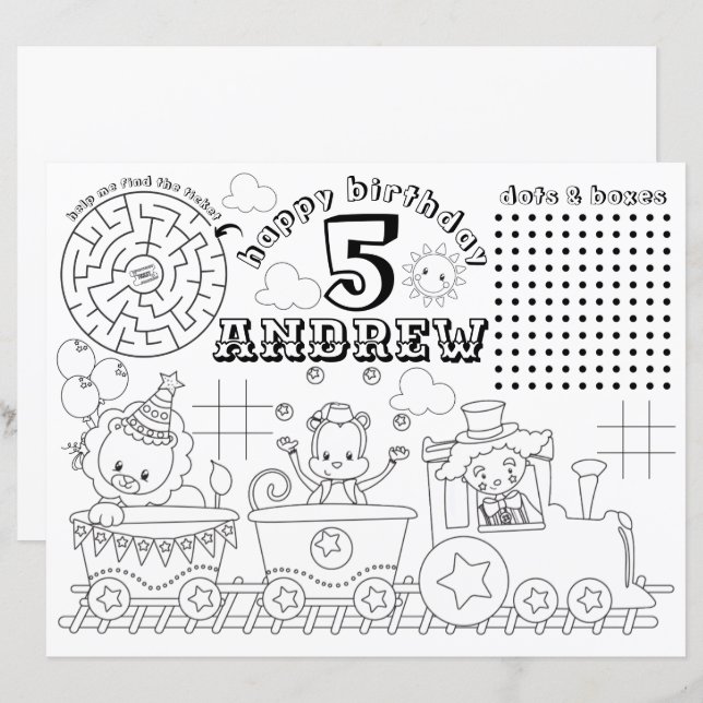 Circus Colouring Placemat, Carnival Activity Sheet (Front/Back)