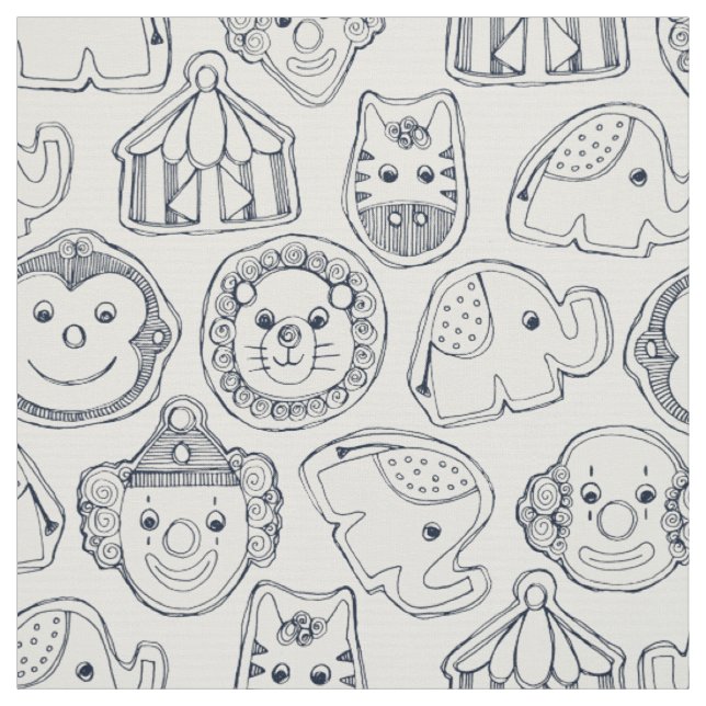 circus cookies indigo ivory fabric (Swatch)
