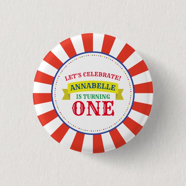 Circus Cute Colourful 1st Birthday Party Theme 1 Inch Round Button (Front)