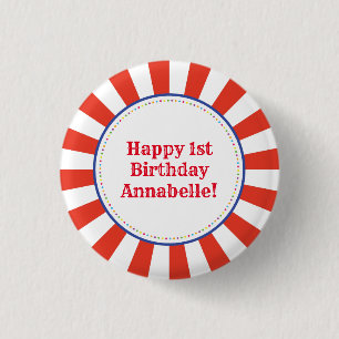 Circus Cute Colourful 1st Birthday Party Theme 1 Inch Round Button