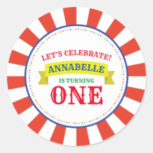 Circus Cute Colourful 1st Birthday Party Theme Classic Round Sticker