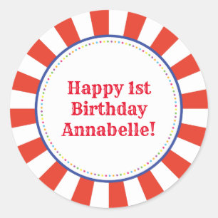 Circus Cute Colourful 1st Birthday Party Theme Classic Round Sticker
