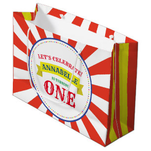 Circus Cute Colourful 1st Birthday Party Theme Large Gift Bag