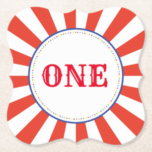 Circus Cute Colourful 1st Birthday Party Theme Paper Coaster