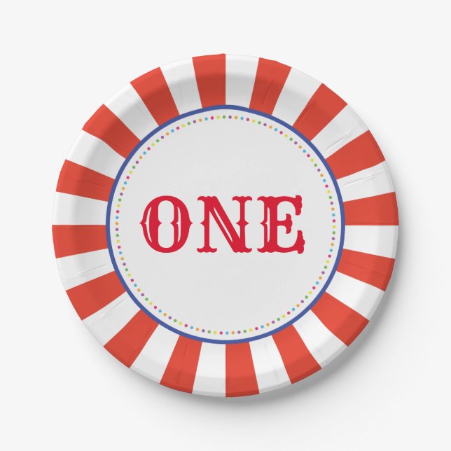 Circus Cute Colourful 1st Birthday Party Theme Paper Plate (Front)