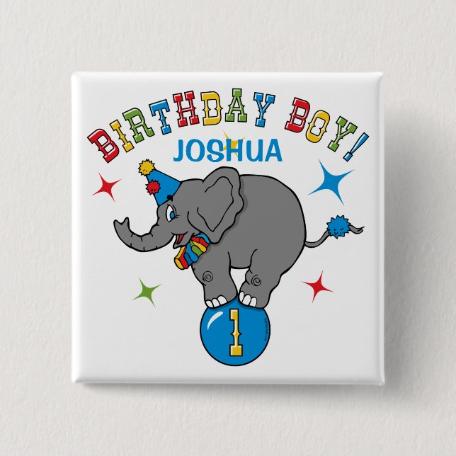 Circus Elephant 1st Birthday 2 Inch Square Button (Front)