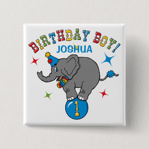 Circus Elephant 1st Birthday 2 Inch Square Button