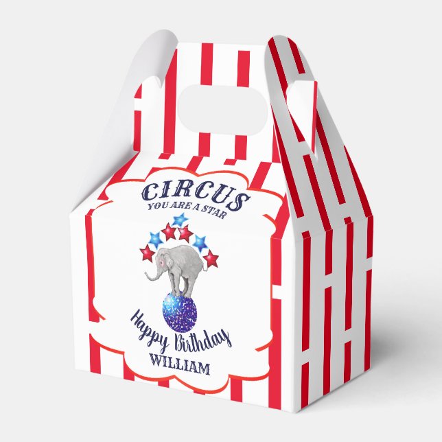 Circus Elephant Birthday Favor Box (Front Side)