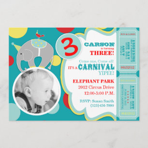 Circus Elephant Birthday Invitation Card A7