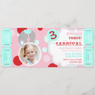 Circus Elephant Birthday Invitation Pink