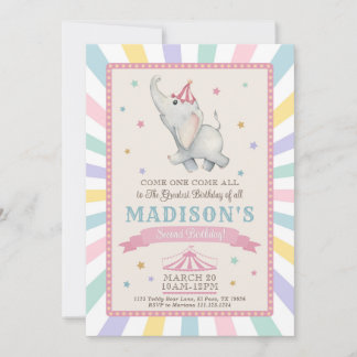 Circus Elephant Birthday Party Invitation