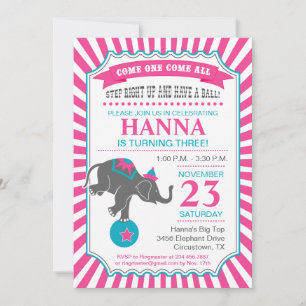 Circus Elephant Birthday Party Invitation