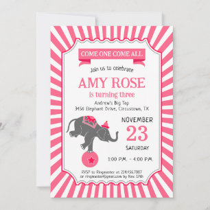 Circus Elephant Birthday Party Invitation