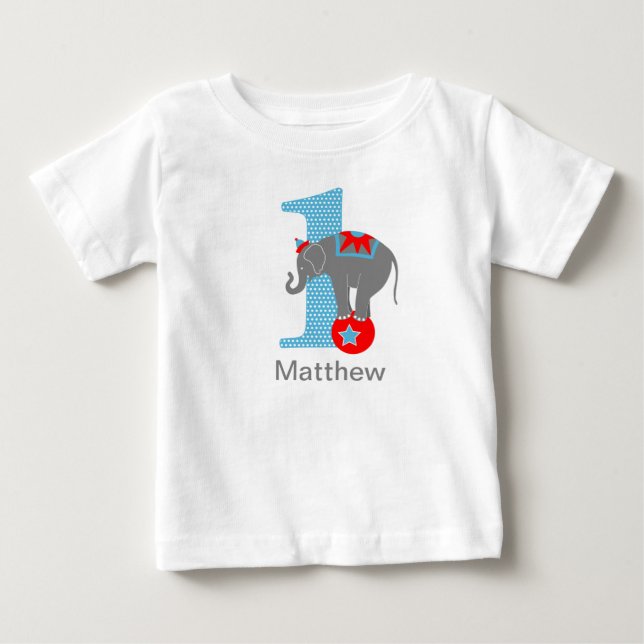 Circus Elephant First Birthday Tshirt Personalized (Front)