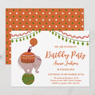 Circus elephant on a ball toucan Birthday Party Invitation