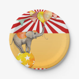Circus Elephant on Ball Carnival Baby Shower Party Paper Plate