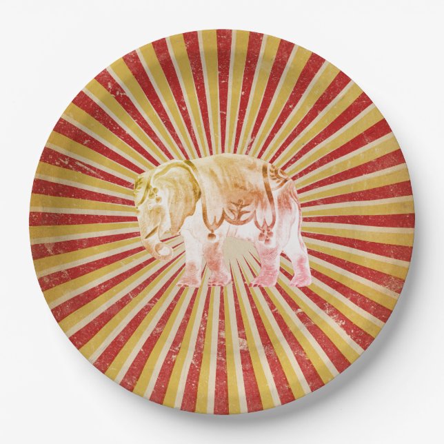 Circus Elephant on Vintage Stripe Poster Paper Plate (Front)