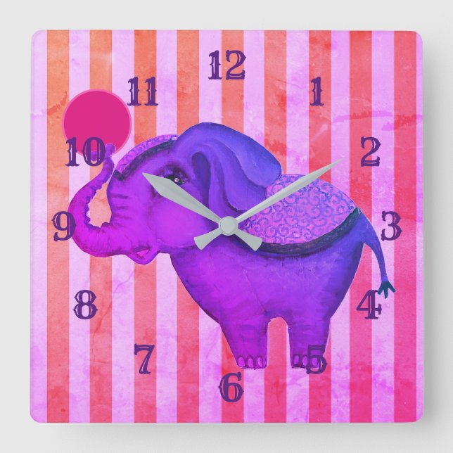 Circus Elephant Square Wall Clock (Front)